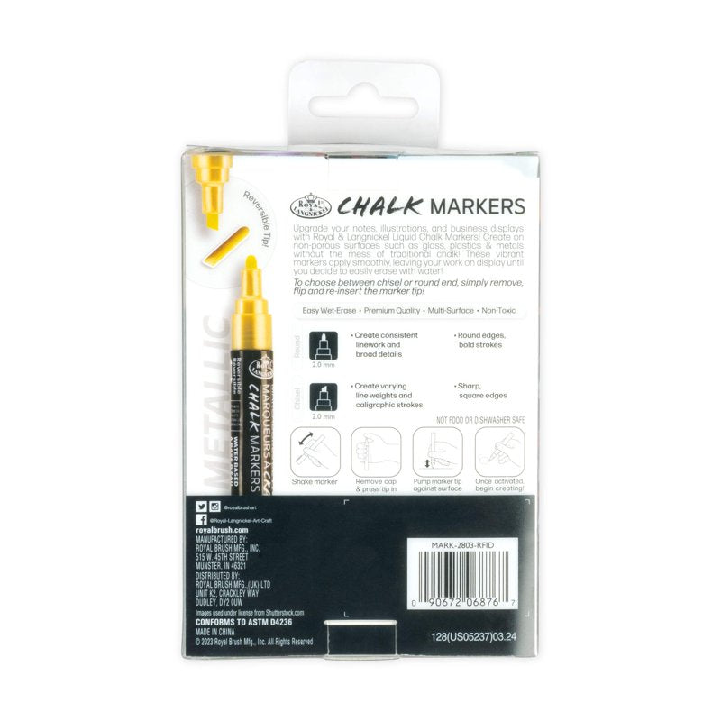 Metallic Chalk Markers Set - 6 Color Liquid Chalk Pens for Whiteboards & Glass