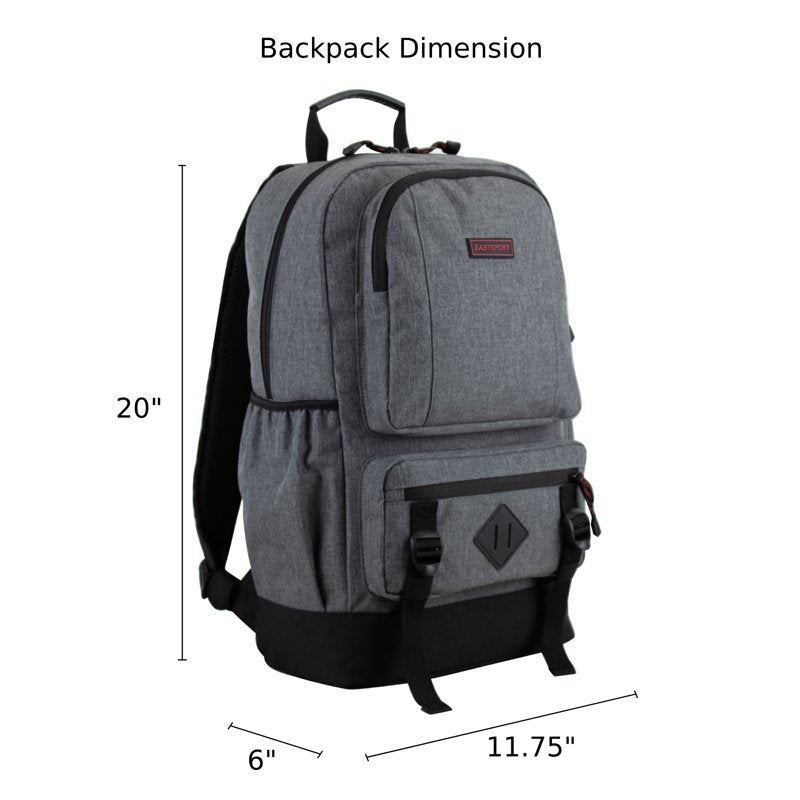 Unisex Laptop Backpack with Multiple Compartments and Water-Resistant Bottom - Dark Gray Heather