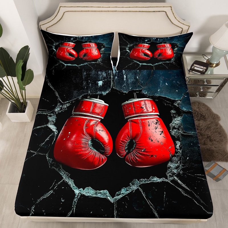 Queen Size Bedding Sheet Set 4 Pieces – Microfiber Bed Linen in Black Red