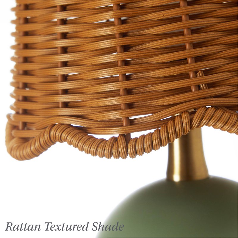 Rechargeable Green Rattan LED Table Lamp - Cordless Dimmable Accent Light
