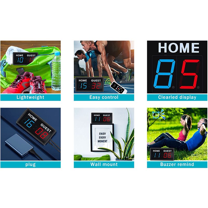Portable Electronic LED Scoreboard for Indoor Sports Games - Remote Control