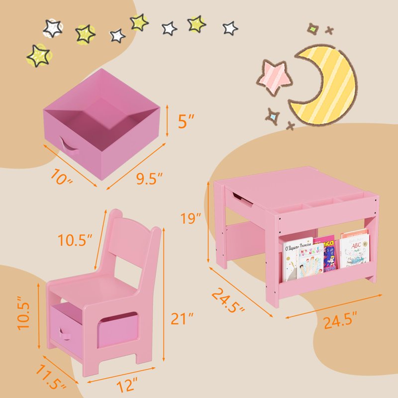 Kids 4-in-1 Wooden Activity Table and Chair Set with Storage for Toddlers