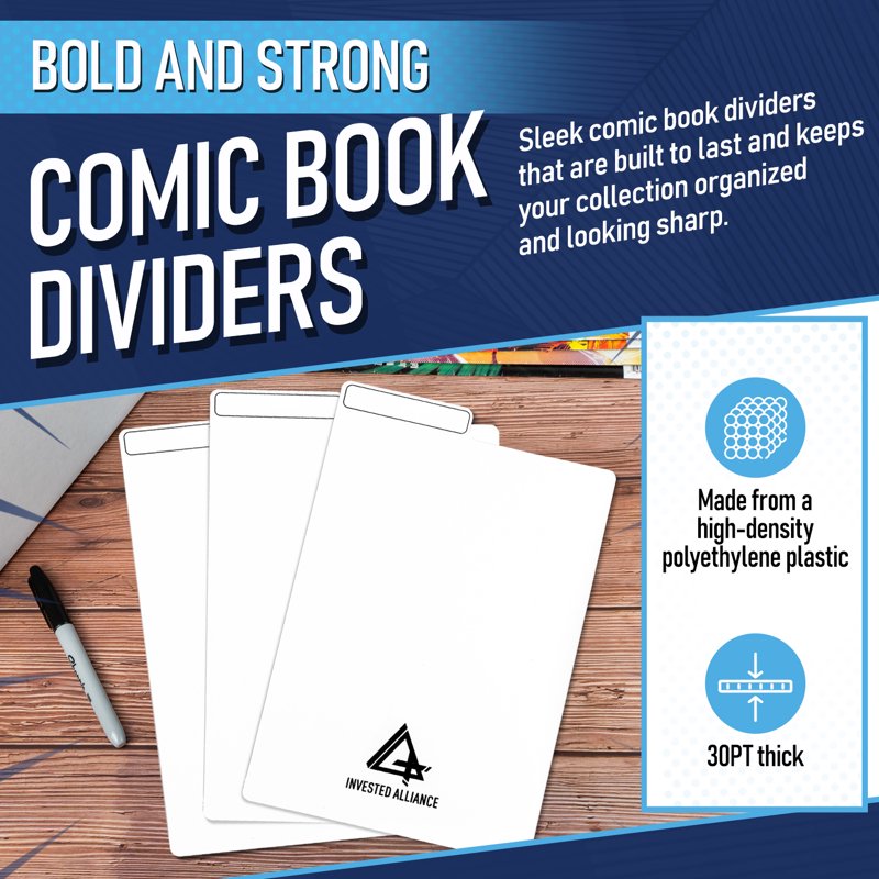 Invested Alliance 3-Pack Short Comic Book Storage Boxes with Lids & 25 White Dividers - Premium Corrugated Box Set