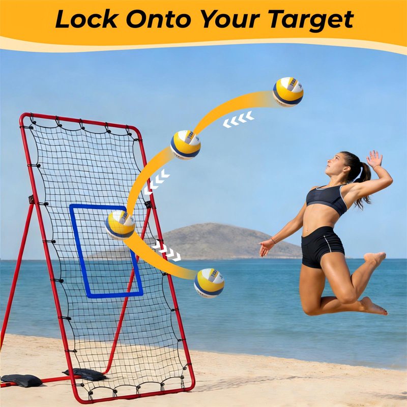 Volleyball Rebounder Net with Adjustable Angle, Portable Practice Equipment for Indoor Outdoor Use