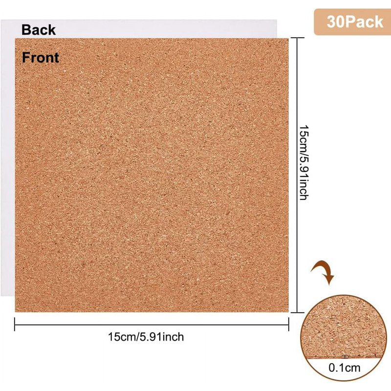 Self-Adhesive Cork Sheets for Wall Decoration DIY Crafts Pack of 30