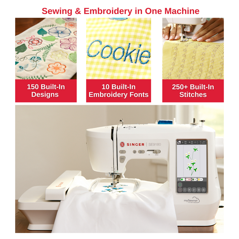 Embroidery & Sewing Machine with 250 Stitches, 150 Designs, 7-Inch Touch Screen