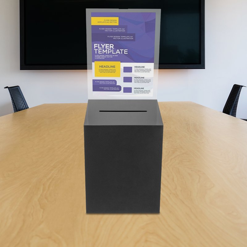 Acrylic Donation & Suggestion Box with Lock and Sign Plate - Tabletop Fundraising Box