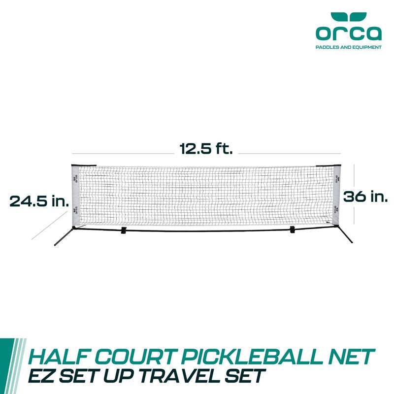 Half-Court Pickleball Net Set with Steel Poles, Paddles, Balls & Travel Bag by ORCA