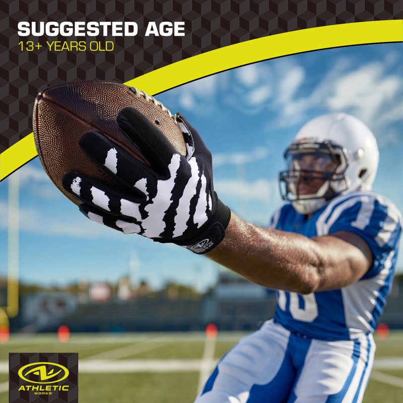 Football Receiver Gloves with Silicone Grip - Adult Small/Medium, Black