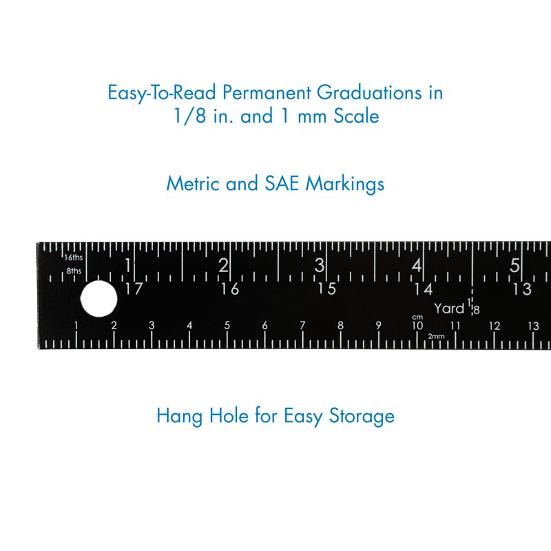 36-Inch Aluminum Ruler with Hang Hole - Measuring, Craft & Sewing Tool