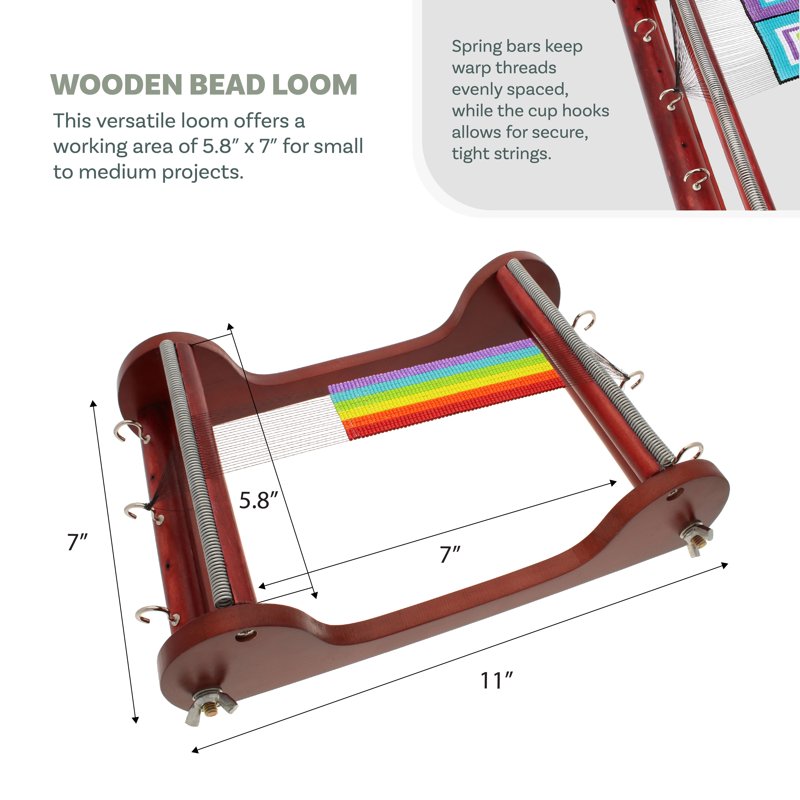Wooden Bead Loom for Jewelry Making - 11x7 Inches, Includes Instructions