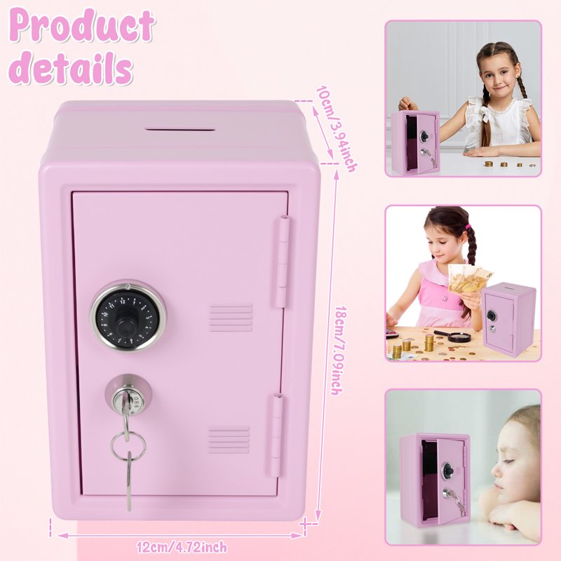 Mini Metal Kids Safe Box with Lock and Keys for Home Storage & Saving