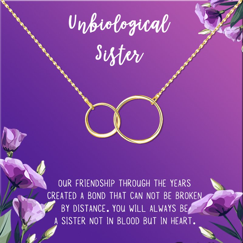 Unbiological Sister Necklace Gift - Silver or Gold Infinity Double Ring with Card