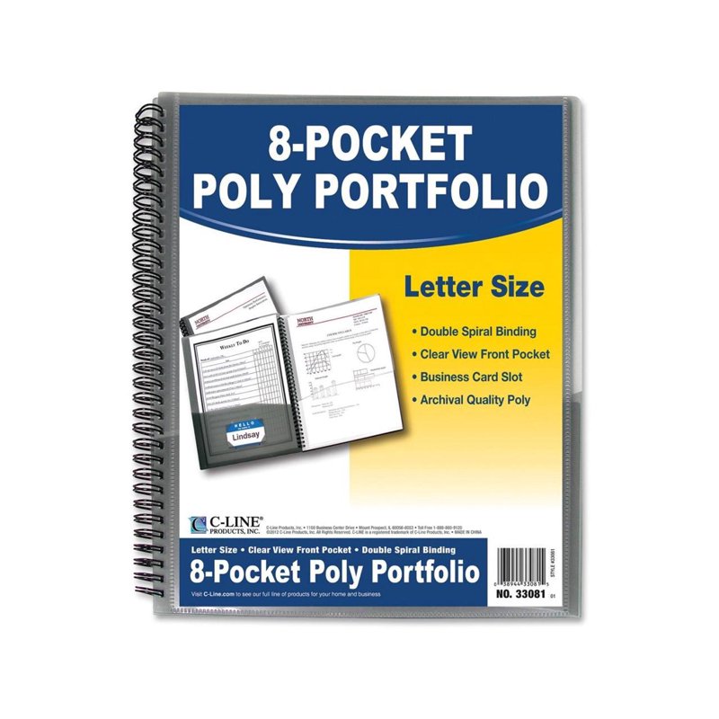 8-Pocket Spiral-Bound Poly Portfolio for Office & School Organization