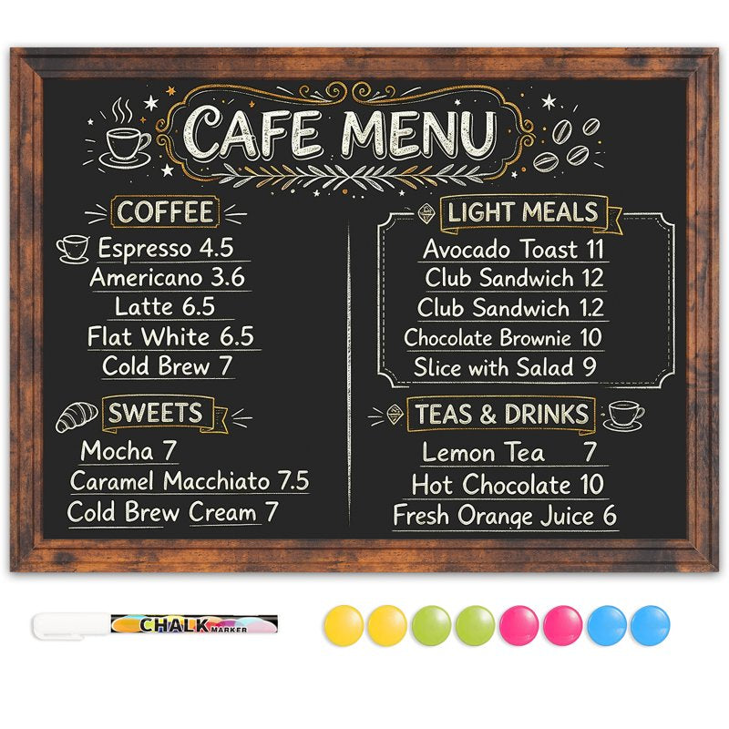 Large Magnetic Chalkboard Wall Sign - Rustic Blackboard for Kitchen, Office, Restaurant & Home Decor, 24x18 Inches