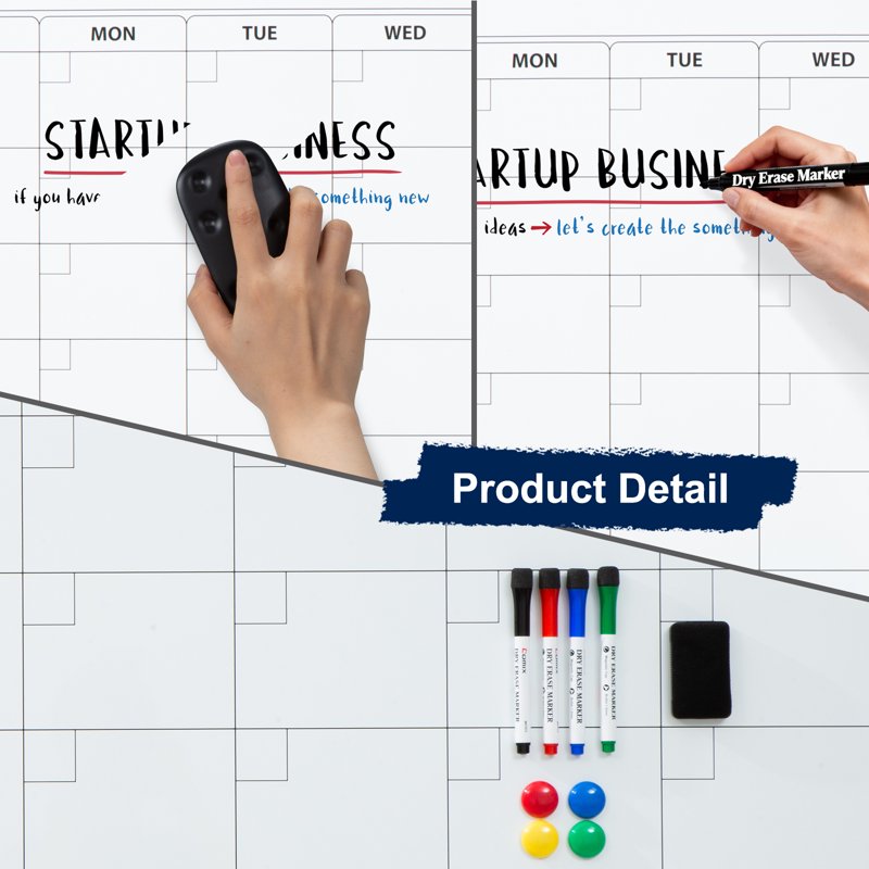 Magnetic Dry Erase Calendar Board 36x24 Inch Wall Whiteboard Organizer