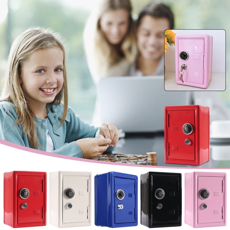 Kids Piggy Bank Locker Safe with Single Digit Lock and Key - Metal Money Box
