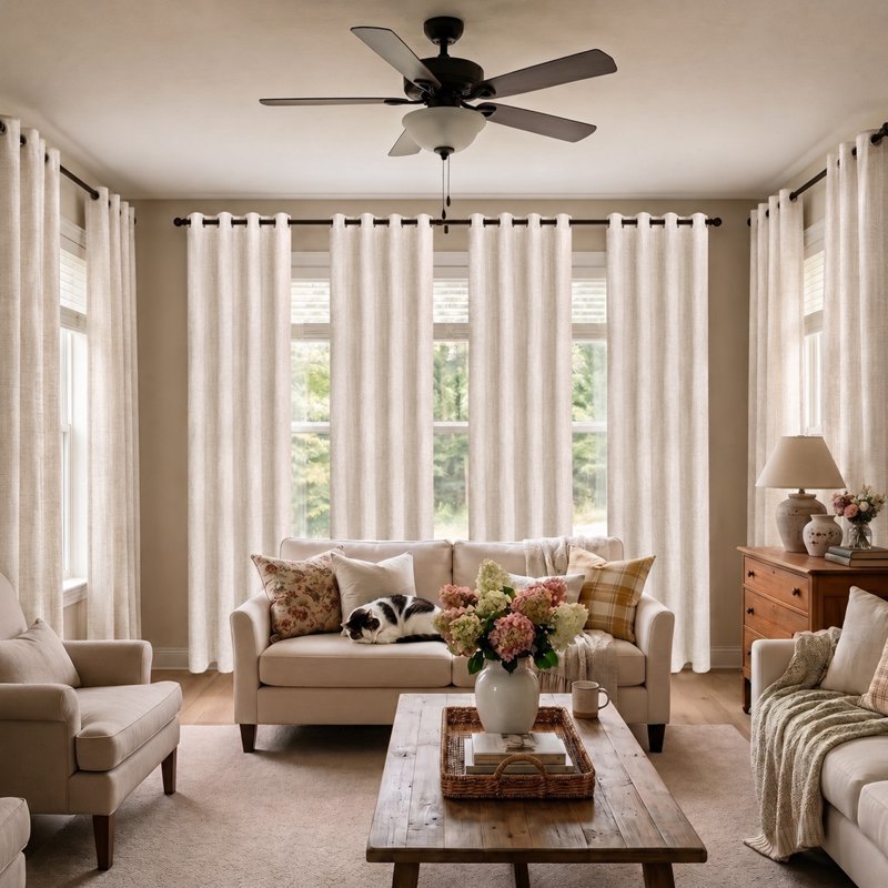 Blackout Linen Blend Grommet Curtains for Bedroom & Living Room - 2 Panels, Thermal Insulated, Room Darkening, Beige