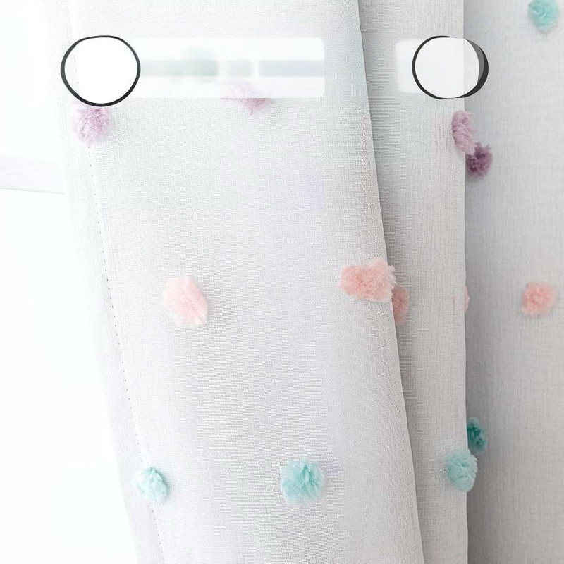 Blackout Curtains 52 x 84 Inches Pack of 2 with Sheer Pom Pom Double Layer