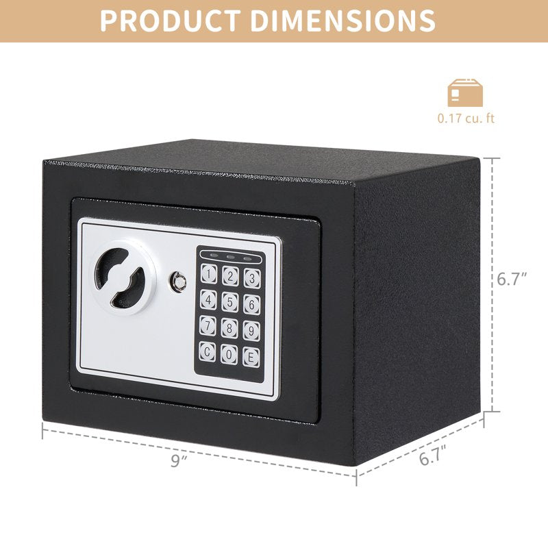Electronic Security Safe Box 0.17 Cu Ft, Key & Password Lock for Home Office
