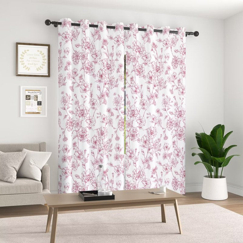 Blackout Floral Print Curtains Set of 2 - Room Darkening Grommet Drapes 42x63 Inches