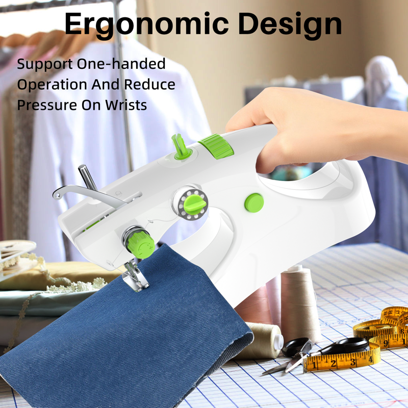Handheld Sewing Machine for Beginners - Portable Mini Electric Stitcher, Green