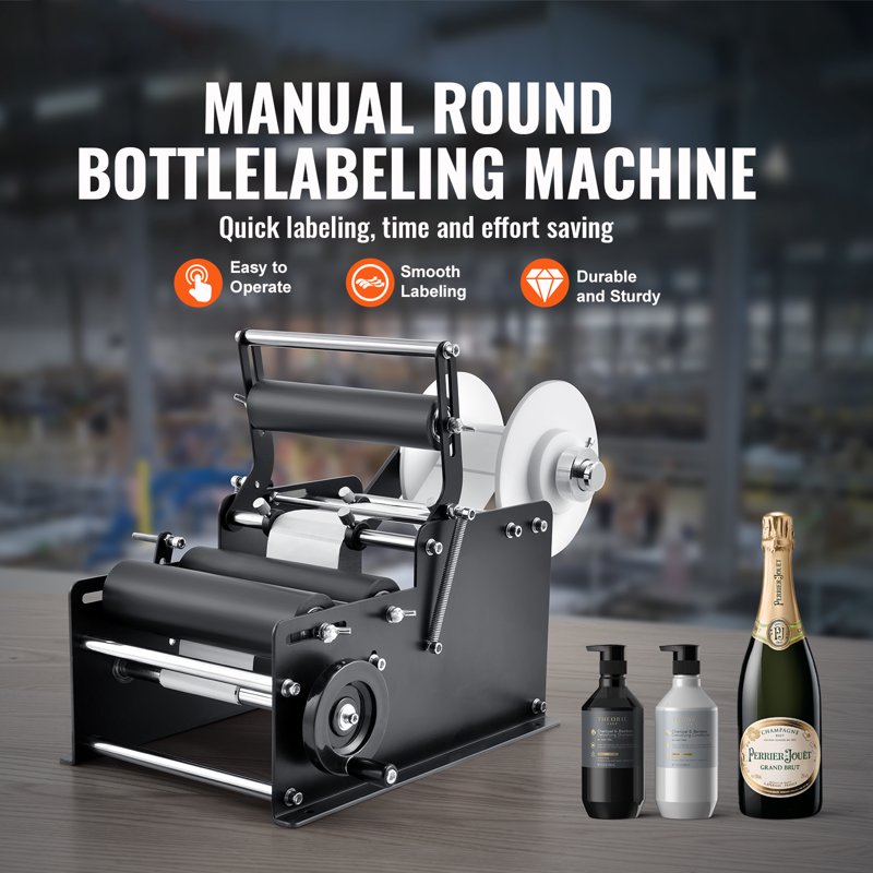 Hand-Operated Label Applicator for Round Bottles - Adjustable Speed & Size