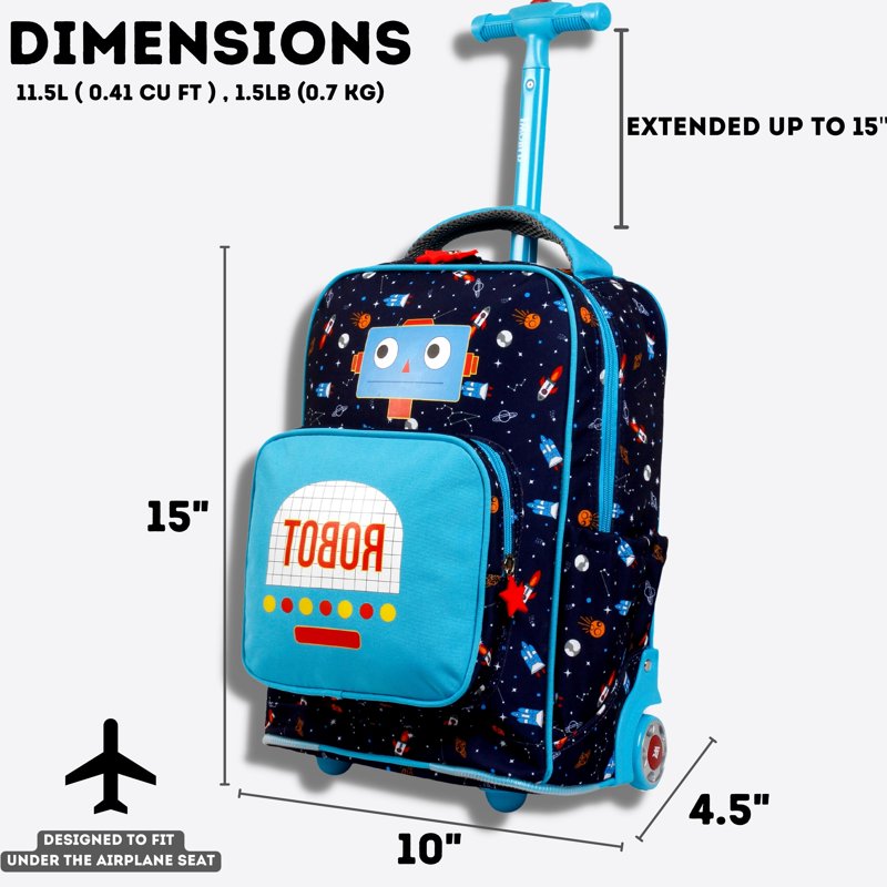 Kids Rolling Backpack 15-Inch Sparkle Sequin School & Travel Bag - Robot, Unicorn, Pink