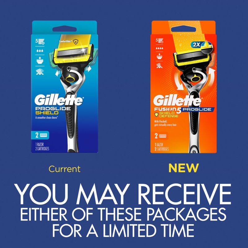 Men's Razor Handle with 2 Blade Refills - Gillette ProGlide Shield, Silver