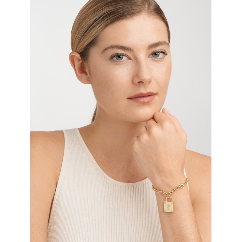 Gold-Plated Diamond Illusion Lock Charm Chain Bracelet for Women