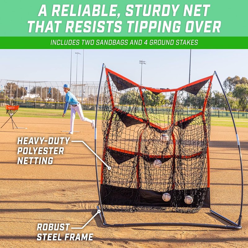 Baseball & Softball Pitching Target Net - 9 Pocket Strike Zone Practice Aid, 49x30 Inches