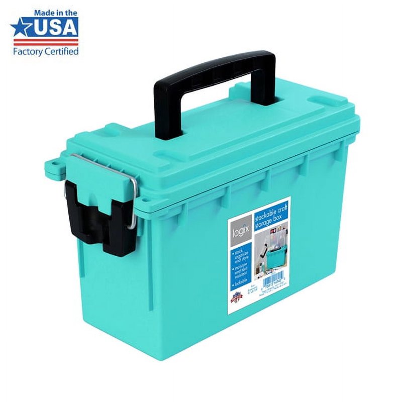 Stackable Craft Storage Box with Locking Lid - Water & Dust Resistant, Teal