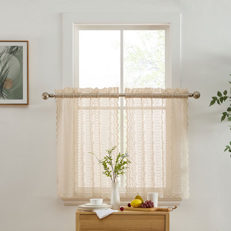 Semi Sheer Lace Window Curtain Tiers for Small Windows - Set of 2