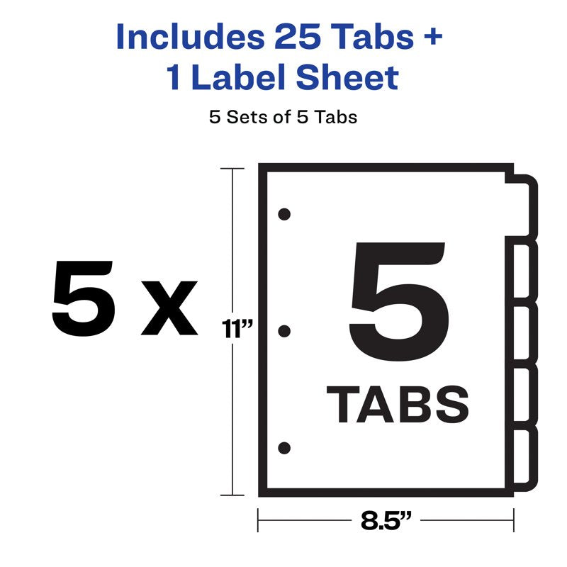 Print & Apply Binder Dividers with Customizable Tabs - 5 Sets of 5, Clear Labels