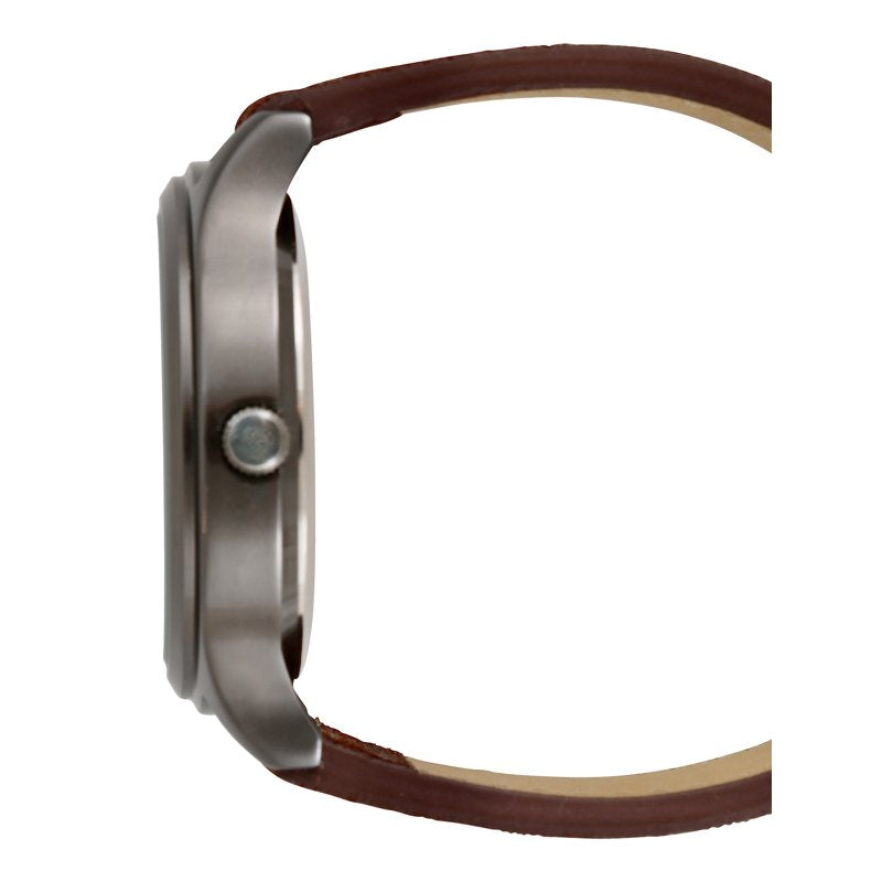 George Men's Gunmetal Round Case Watch with Easy Read Dial & Brown Leather Strap 44MM