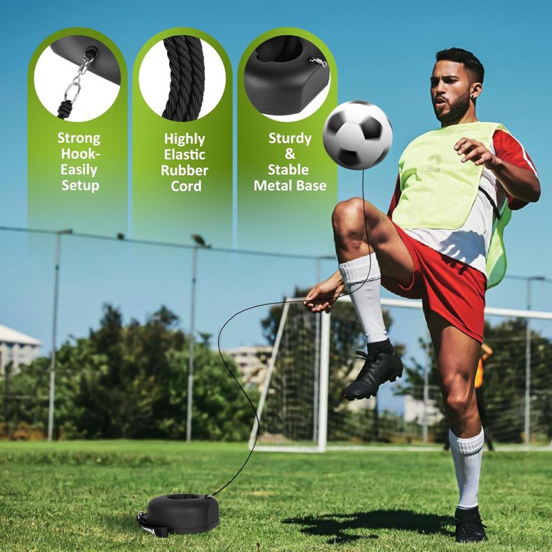 Adoreal Soccer Training Set with Metal Base - Portable Solo Rebound Trainer (Black)