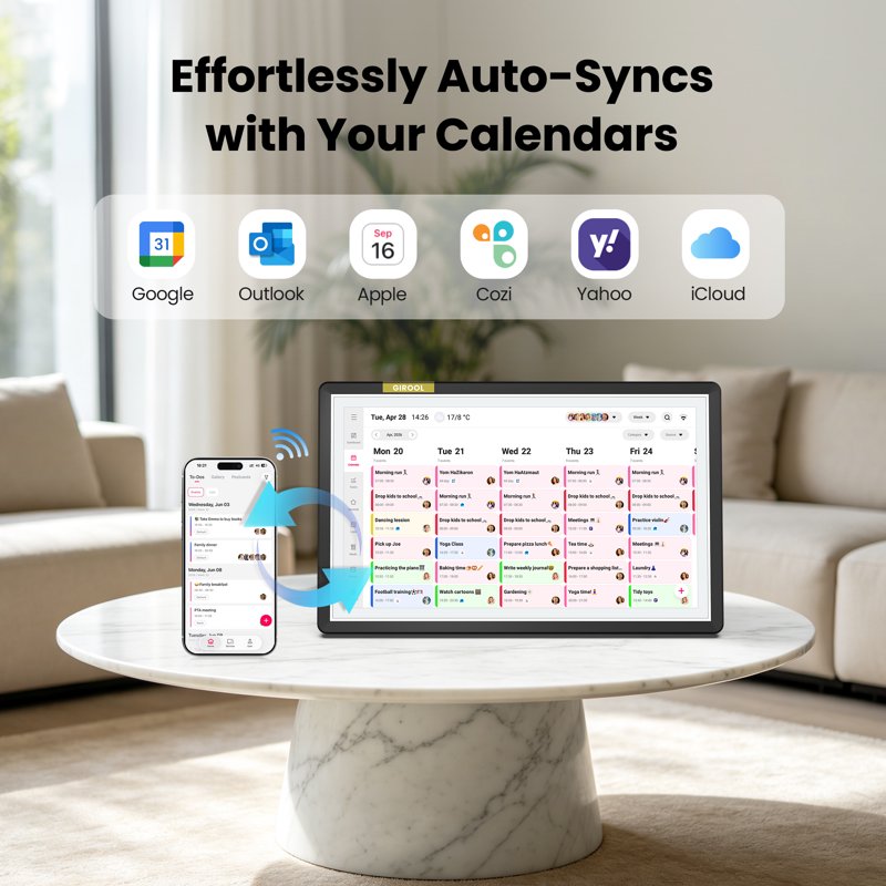 15.6-Inch Digital Family Calendar Touchscreen Wall Planner with Chore & Meal Management