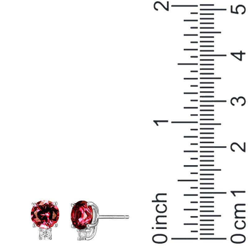 Sterling Silver Two Stone Earrings with Created Ruby and Lab Grown Diamonds - Platinum Over Silver