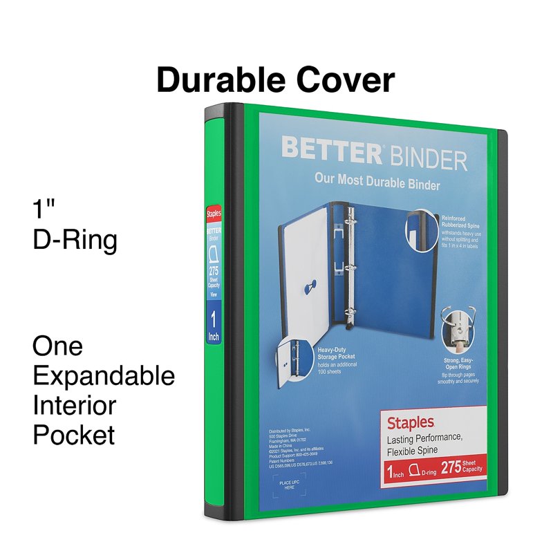1-Inch D-Ring View Binder in Multiple Colors - 275 Sheet Capacity
