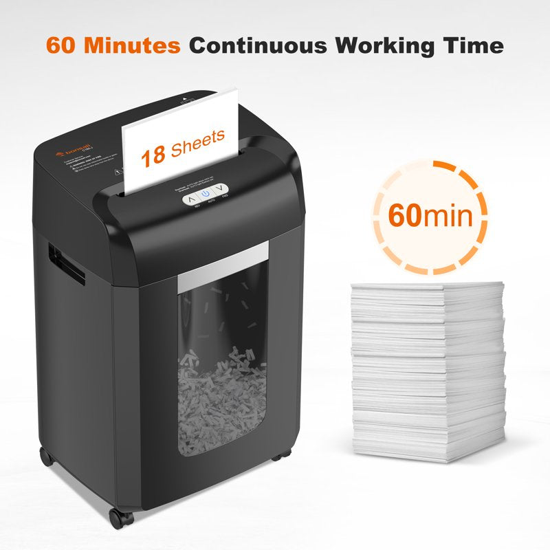 Heavy Duty Cross Cut Paper Shredder 18-Sheet Office Shredder with 60-Minute Runtime