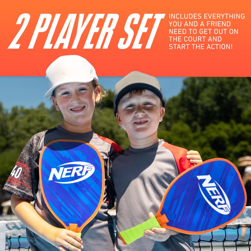 NERF 2 Player Pickleball Paddle Set - Blue Variation, 2 Paddles + 2 Balls