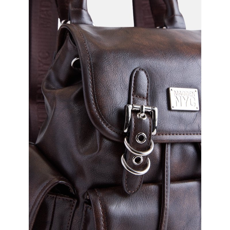Women's Buckle Flap Backpack with Multiple Pockets - Casual Nylon Bag