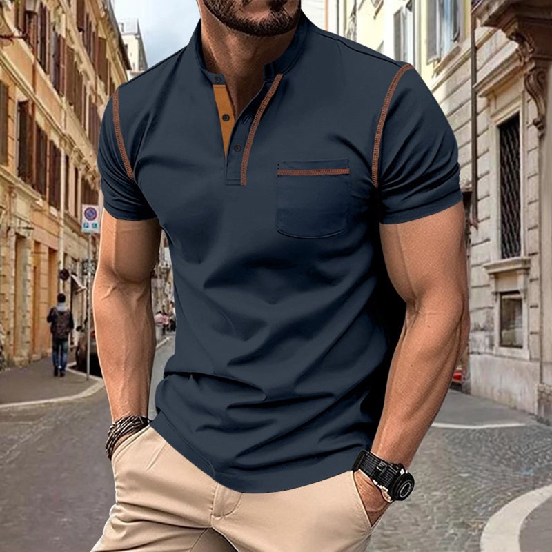 Men's Casual Polo Shirt - Cotton V-Neck Short Sleeve Golf & Sportswear