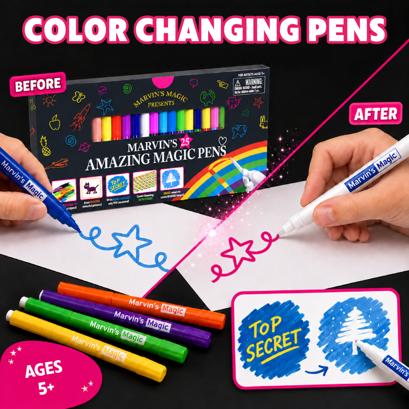 Magic Pens Set for Kids - 25 Color-Changing, Invisible & 3D Art Supplies