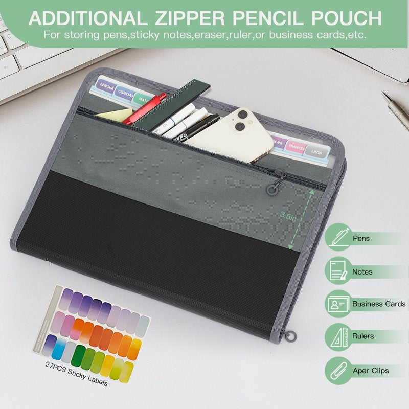 Accordion File Organizer with Zipper - 13-Pocket Waterproof Document Bag for Office & Home