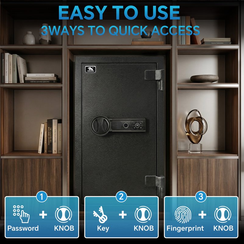 Biometric Fireproof Safe Box with Digital Keypad and Removable Shelves - Home & Office Security