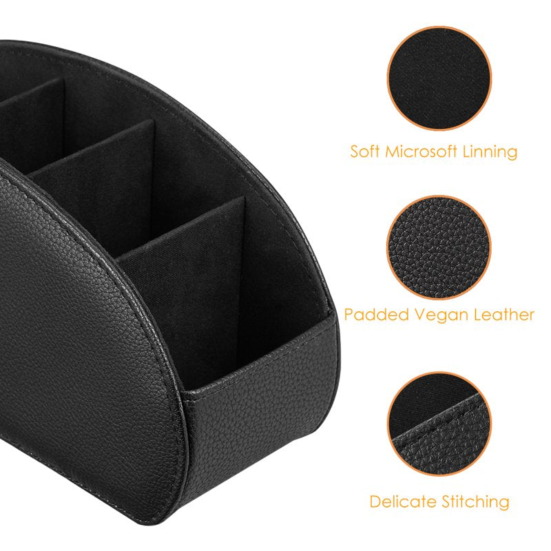 TV Remote Control Holder Organizer with 5 Compartments - PU Leather Desktop Storage Caddy