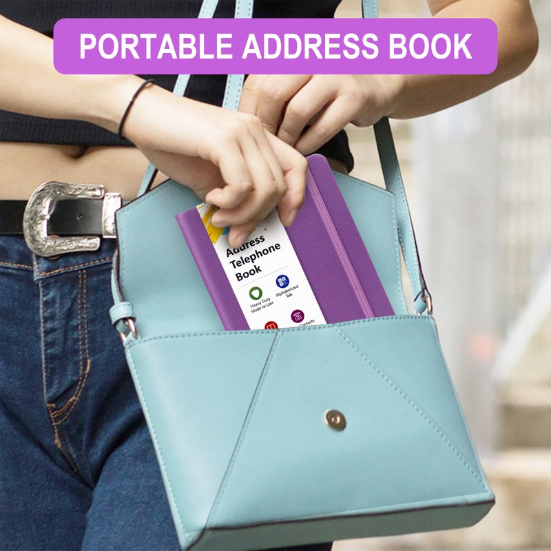 Pocket Size Address Book with Alphabet Index Large Print for Elderly - Purple