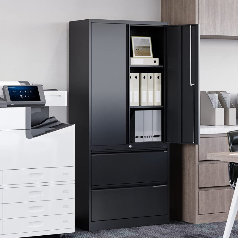 2 Drawer Metal Lateral File Cabinet with Locking Storage Shelves - Office & Legal File Storage