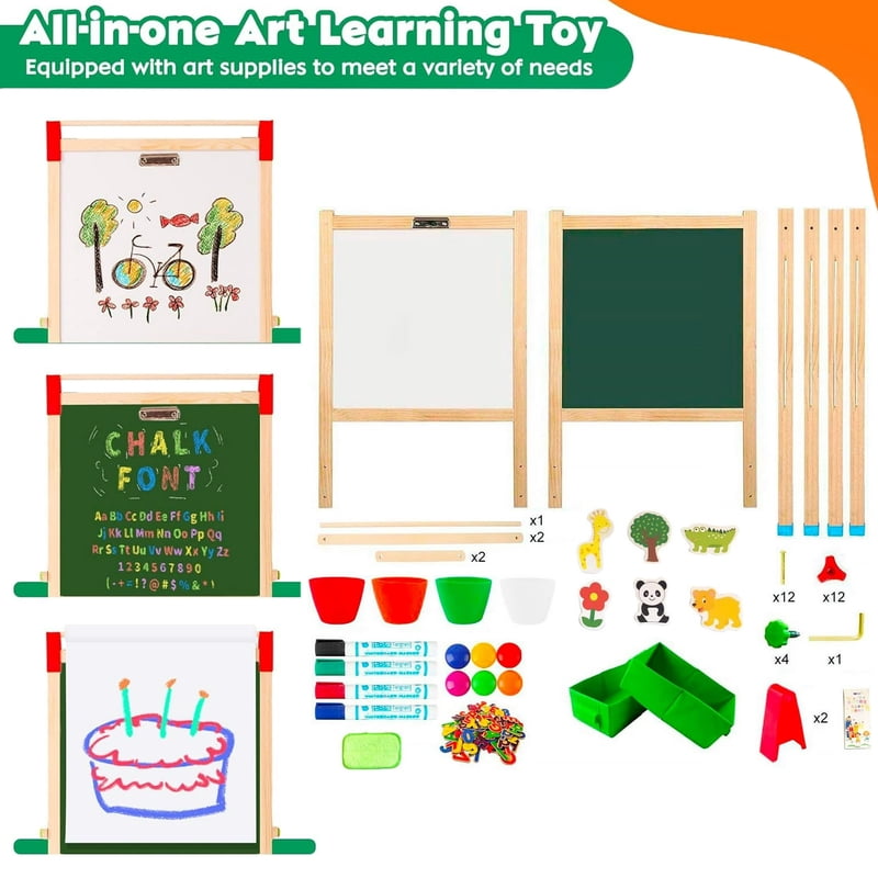 All-in-One Toddler Art Easel with Whiteboard, Chalkboard, Paper Roll & Storage Bins